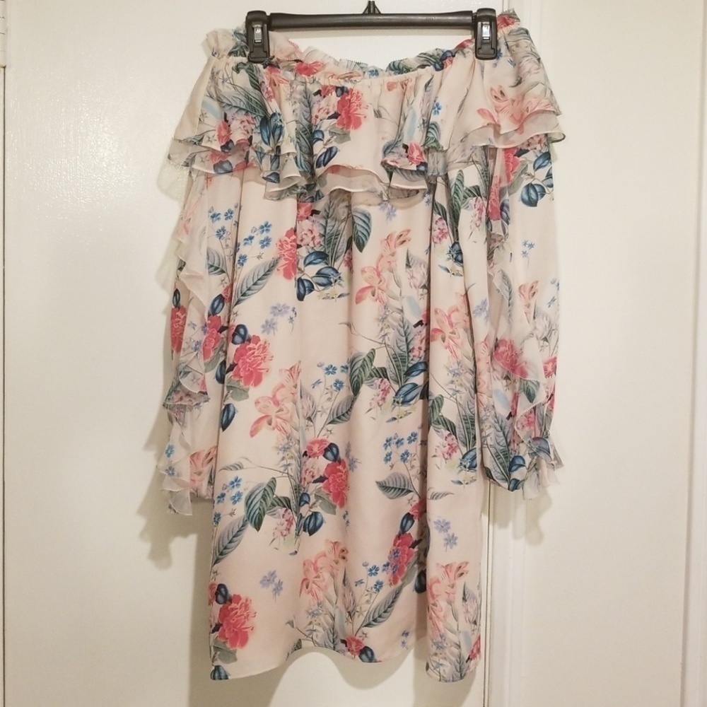 Parker Off The Shoulder 100% Silk Floral Dress — image 5 of 8